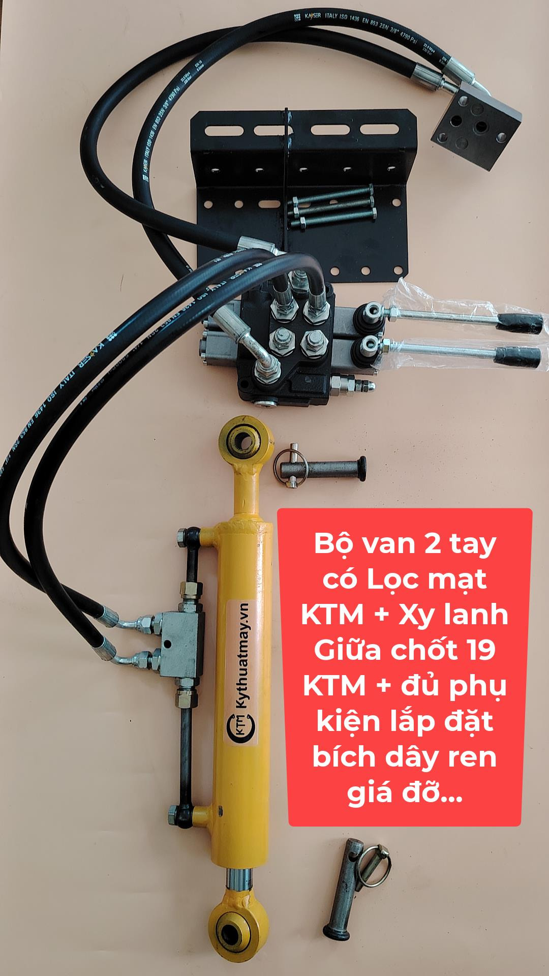 Bộ van 2 tay KTM có lọc mạt + 1 Xylanh giữa đủ phụ kiện lắp